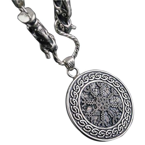 Paquete de símbolos y cadena Yelmo de asombro de plata maciza