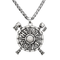 Pendentif viking bouclier runique orné de haches en argent