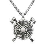 Pingente de escudo rúnico viking decorado com machados em prata