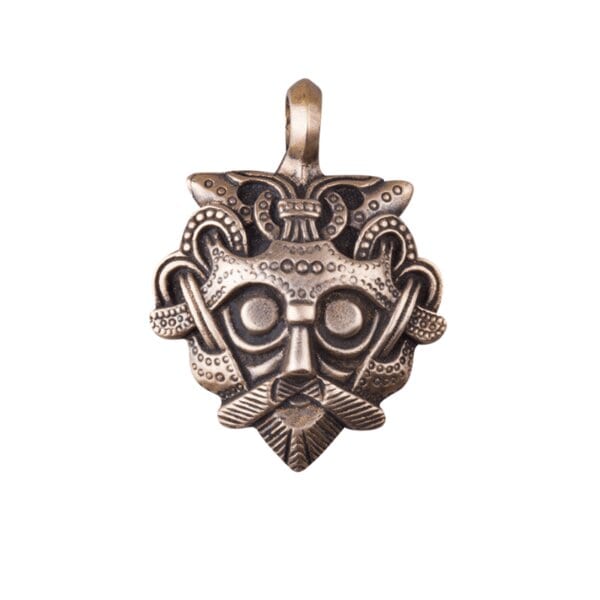 Colgante de máscara vikinga de bronce